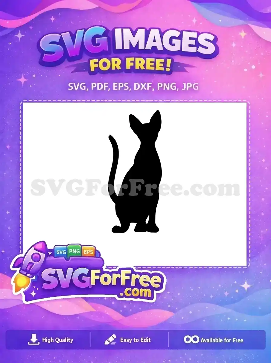 A striking free cat silhouette featuring a sleek feline with prominent ears, ideal for various free design projects.