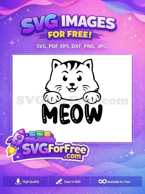 Discover this free, delightful cat with 'MEOW' text, an ideal design for crafters and cat enthusiasts!