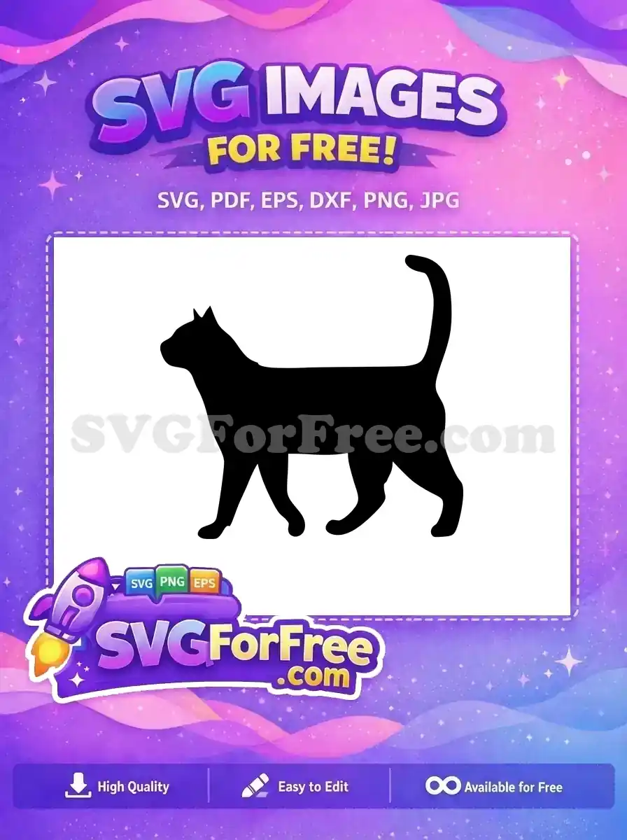 A sleek, free black cat silhouette walking, ideal for crafters seeking a versatile and free animal design. This free SVG is perfect for various creative projects.