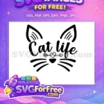 Free Cat Face Silhouette Free Heart Arrow Whiskers Cat Life Quote Free SVG - Instant Download