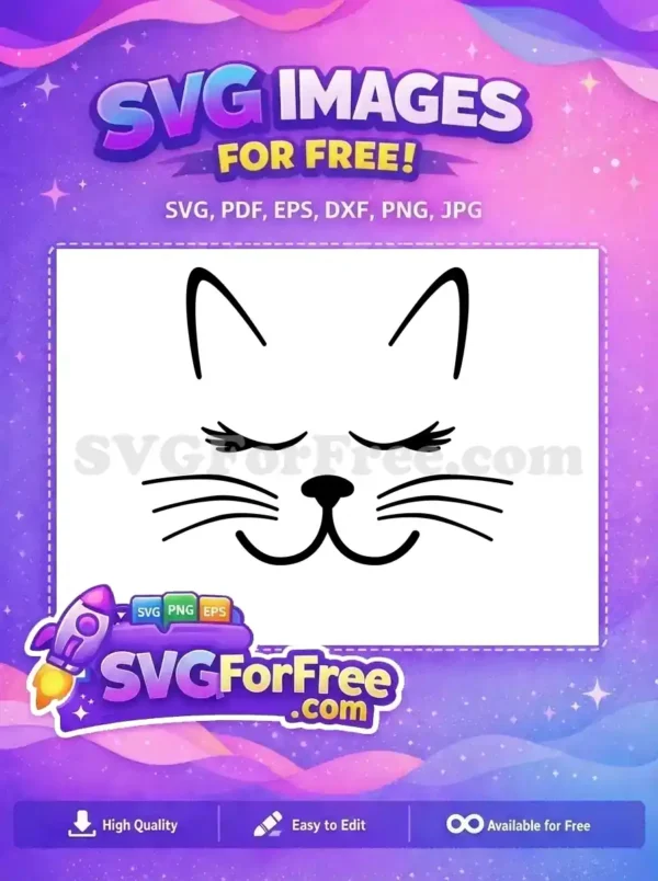 Free Cat Face SVG Design: Adorable & Versatile Vector Free cat face SVG. Adorable minimalist outline with closed eyes, nose, whiskers, and ears. Perfect for crafts, apparel. Download free.
