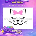 Free Cat Face with Pink Bow Free Cute Eyelashes Cat Silhouette Free SVG - Instant Download