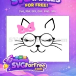Free Cat with Pink Bow Free Glasses and Eyelashes Cat Silhouette Free SVG - Instant Download