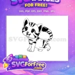 Free Cute Striped Cat Silhouette Free Happy Smiling Face Cartoon Free SVG - Instant Download