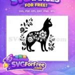 Free Floral Black Cat Free Intricate Flower Vine Details Folk Art Free SVG - Instant Download
