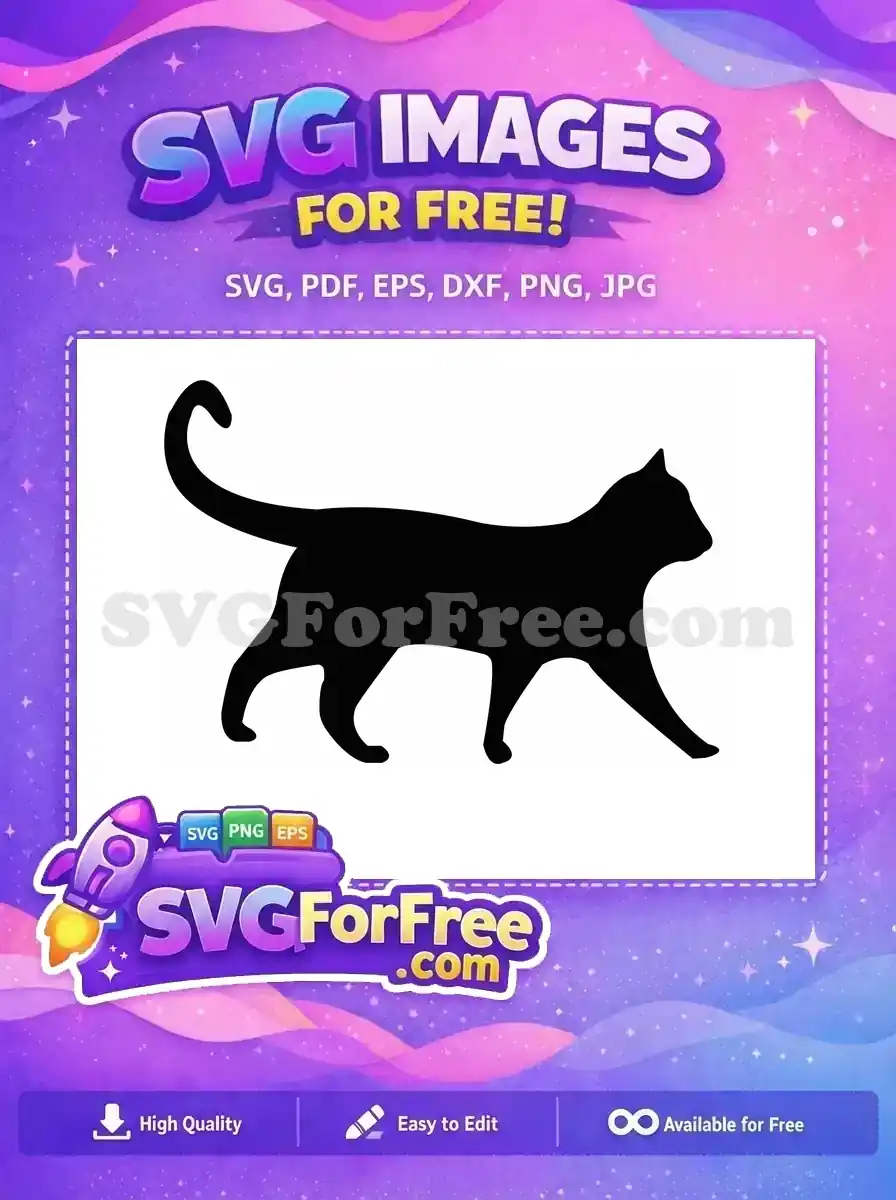 A graceful free cat silhouette in a walking pose, ideal for various creative projects. Download this free design today!