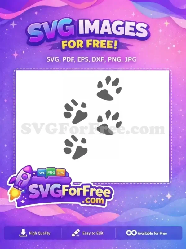 Free paw print SVG design featuring multiple gray animal tracks on a black background, ideal for crafts and digital projects. Download your free design!