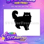 Free Fluffy Black Cat Free Glowing White Eyes Cat Silhouette Free SVG - Instant Download