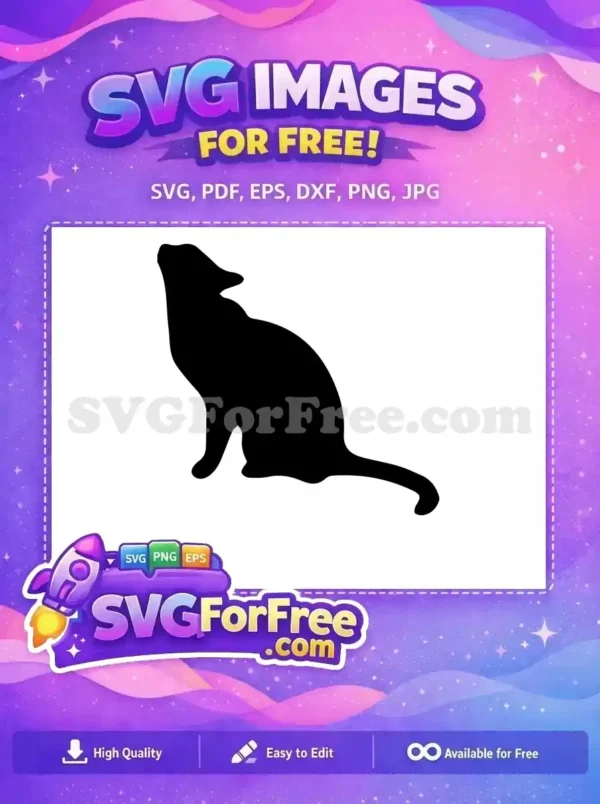 A compelling free SVG silhouette of a cat howling, perfect for diverse creative projects. Download this free animal design now!
