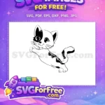 Free Jumping Black Patch Cat Free Playful Expression Cartoon Kitty Free SVG - Instant Download
