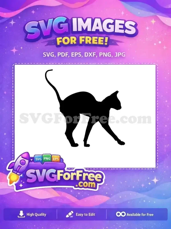 A striking free Sphynx cat silhouette, captured in a dynamic pose, ideal for various creative projects. Download this free animal design today!