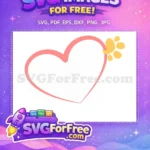 Free Pink Heart with Paw Free Cat Silhouette Design Love Free SVG - Instant Download