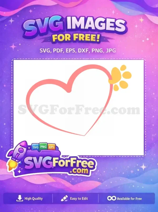 A lovely free design featuring a pink heart outline with an adorable yellow paw print, symbolizing pet love. Perfect for crafting, this free SVG is a heartwarming choice for animal enthusiasts and DIY projects.