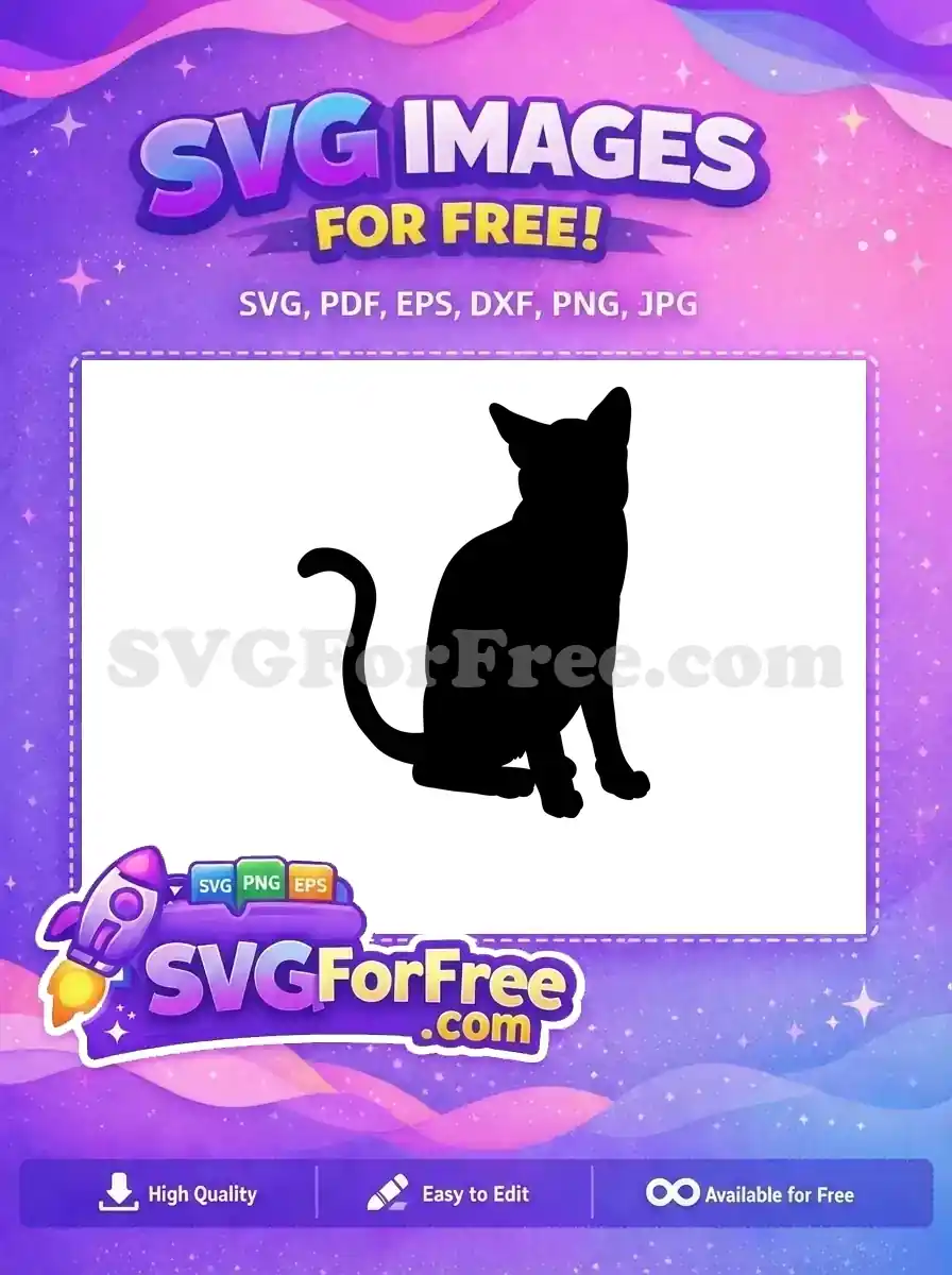 A charming free cat silhouette SVG, ideal for various creative projects. This free design is perfect for animal enthusiasts.