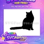Free Fluffy Long-Haired Cat Free Black Silhouette Pet Free SVG - Instant Download
