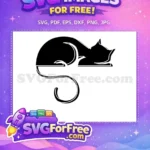Free Sleeping Cat Silhouette Free Long Curled Tail Design Free SVG - Instant Download