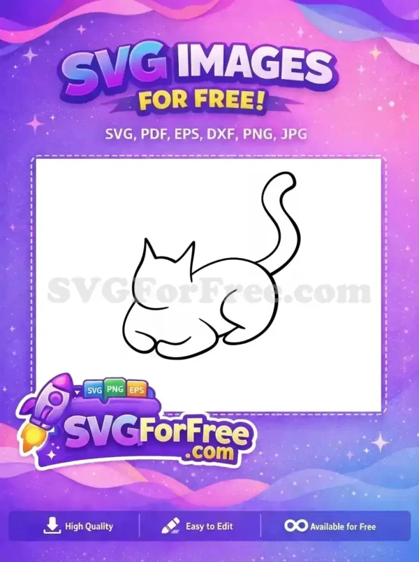 A charming free minimalist line art drawing of a sleeping cat, ideal for crafters and designers. Download this free SVG!