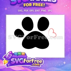 A free black paw print with a cute pink outline heart, ideal for pet-themed crafts. Download this free SVG design!
