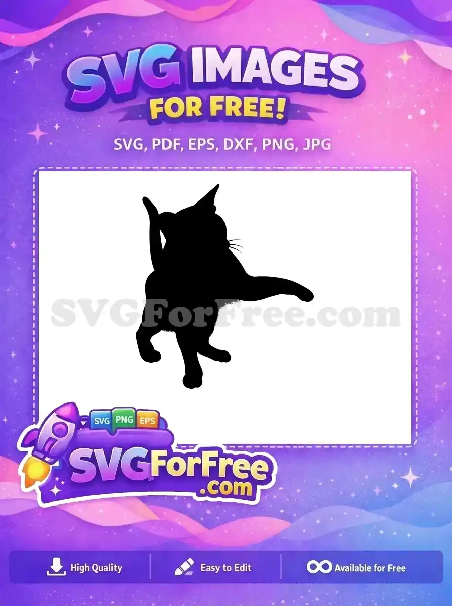 Free cat silhouette SVG design featuring a playful feline pose, ideal for crafting and digital art projects. Download this free vector now!