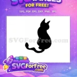 Free Black Cat Silhouette Free Whimsical Curled Tail Halloween Kitty Free SVG - Instant Download