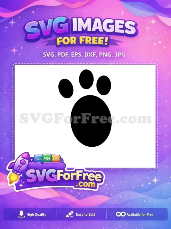A simple, bold black free paw print SVG design, ideal for animal-themed crafts and digital projects. Grab this free graphic now!