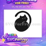 Free Sleeping Black Cat Silhouette Free Long Curled Tail Cat Silhouette Free SVG - Instant Download
