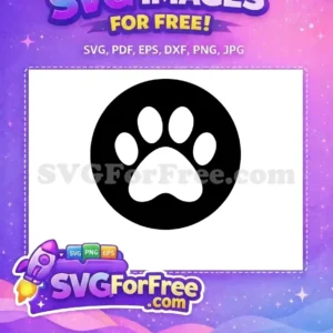 A crisp, free SVG icon featuring a white animal paw print centered within a bold black circular background.