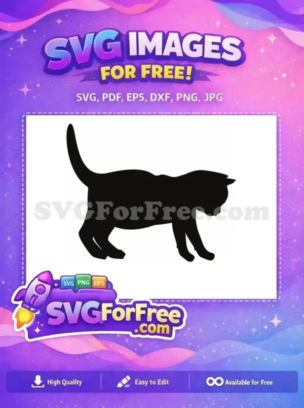 A sleek, free black cat silhouette SVG, ready for download. This versatile free design is ideal for various creative projects.