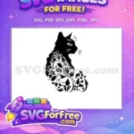 Free Floral Cat Silhouette Free Ornate Black Design Free SVG - Instant Download