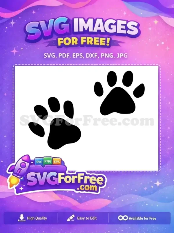 Two distinct black paw prints on a white background, a fantastic free design. Ideal for pet-themed creations.