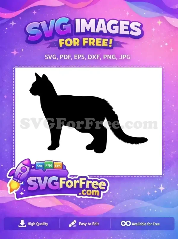 A sleek black cat silhouette, posed elegantly, showcasing a beautiful free animal design for your creative endeavors.