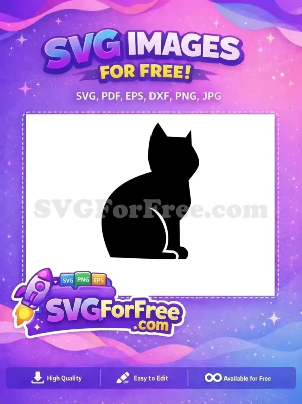 Free Cat Silhouette Design – Elegant Feline Vector Art A gorgeous free black cat silhouette, sitting gracefully. This free design is ideal for pet-themed crafts and digital art.
