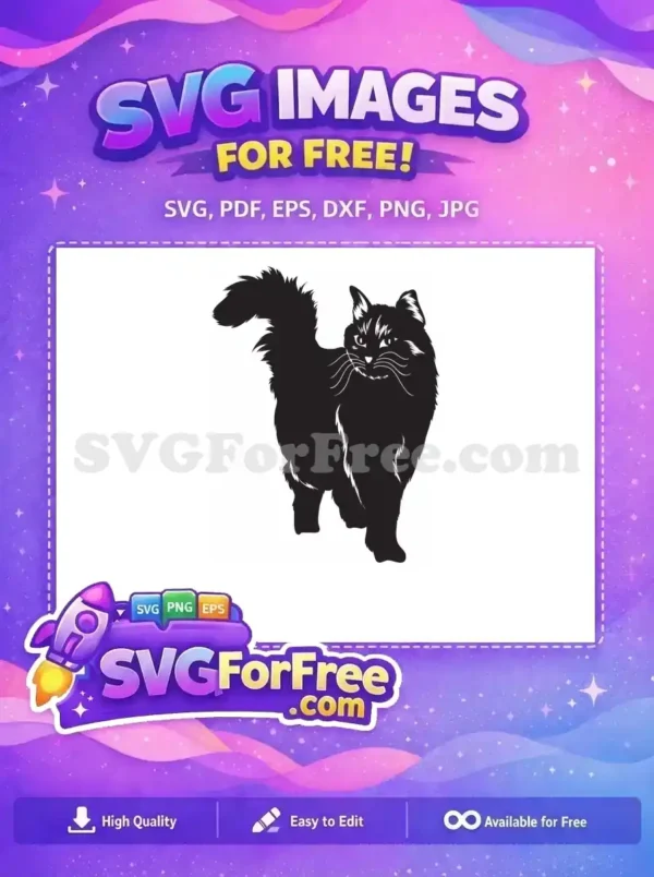 A charming free fluffy cat silhouette SVG, ideal for crafting and digital art projects. Express your feline love.