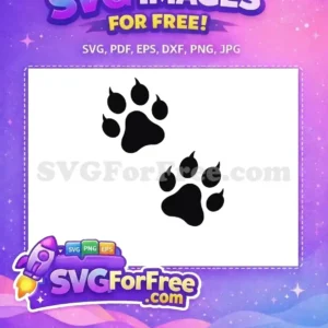 A crisp, free black paw print SVG design on a white background, showcasing a large pad and four clawed toes. This free vector is ideal for various uses.