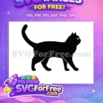 Free Black Cat Silhouette Free Walking Tail Up Feline Free SVG - Instant Download