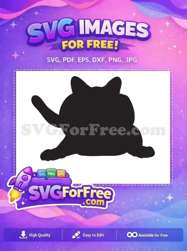 Free Playful Cat Silhouette Design – Instant Download! A playful free cat silhouette, lying down with its tail up, ideal for DIY projects and pet-themed crafts. Enjoy this free design!