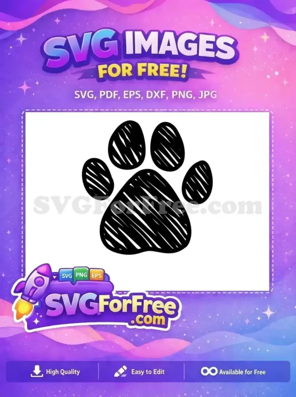 A free, charming hand-drawn black paw print design on a white background, ideal for pet-themed crafts and projects.