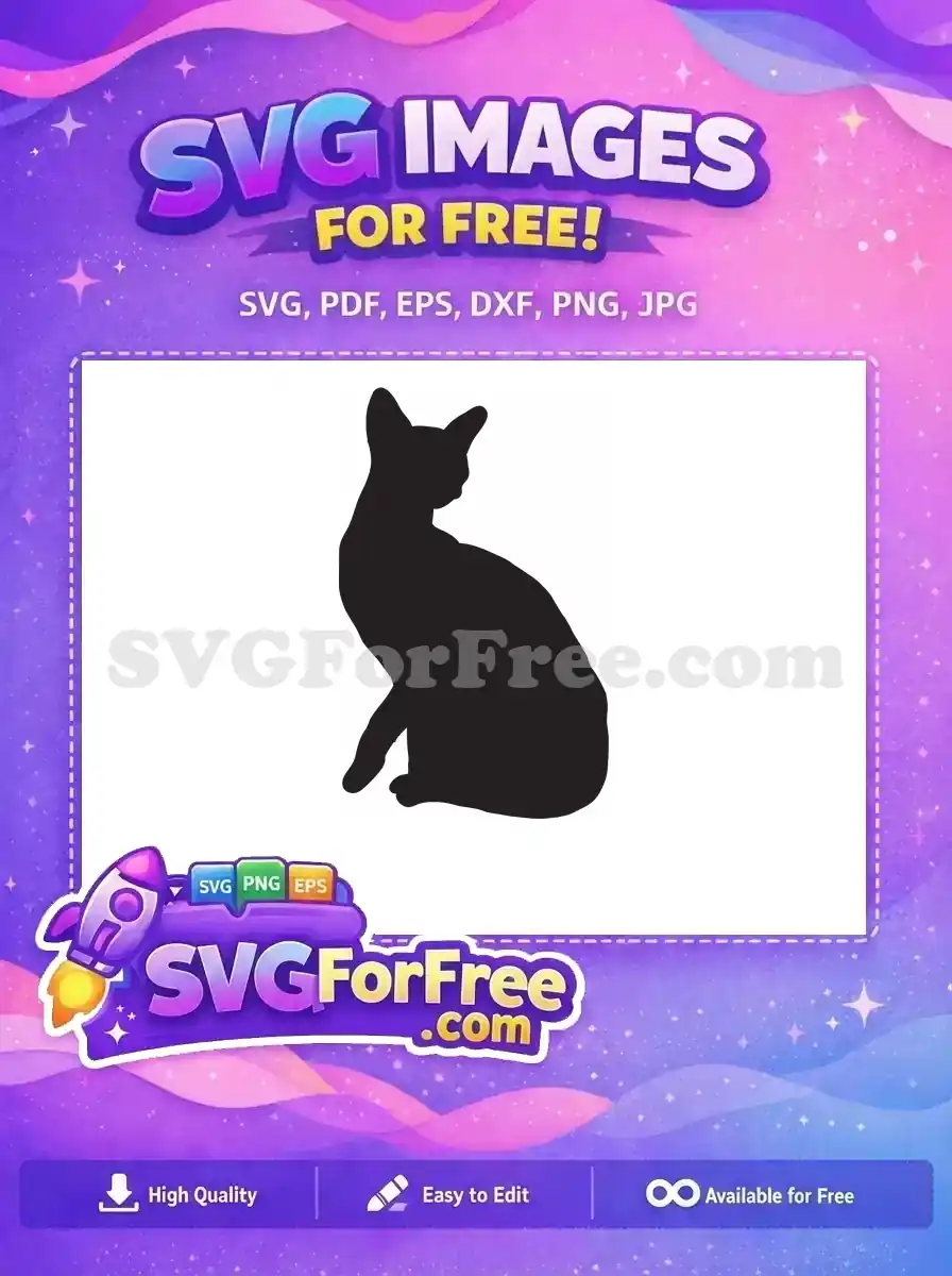 A sleek, free cat silhouette SVG, ideal for crafting projects. This free design captures a domestic cat's elegant pose.
