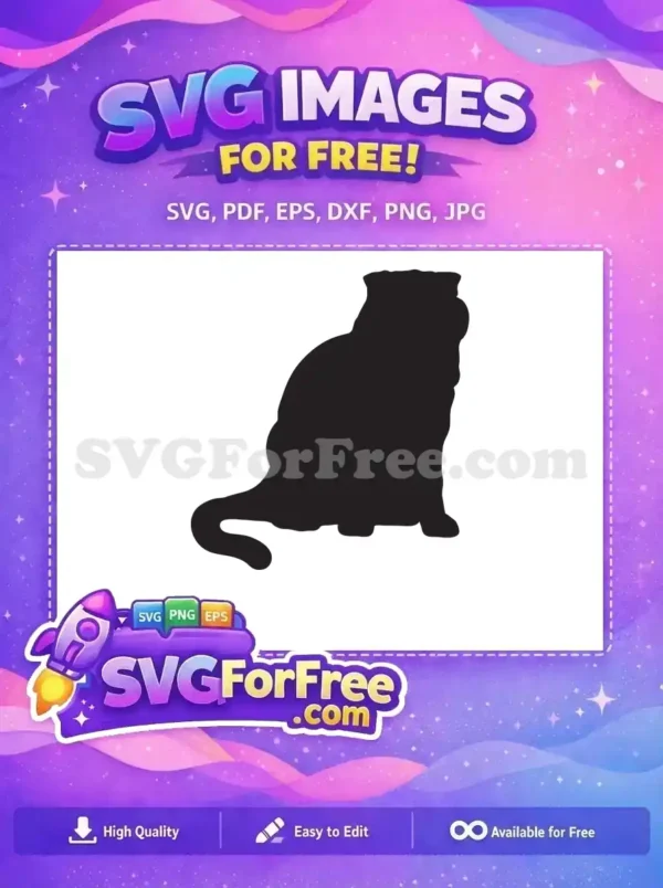 A charming free cat silhouette, a sitting domestic feline vector design, ideal for crafters and pet enthusiasts.