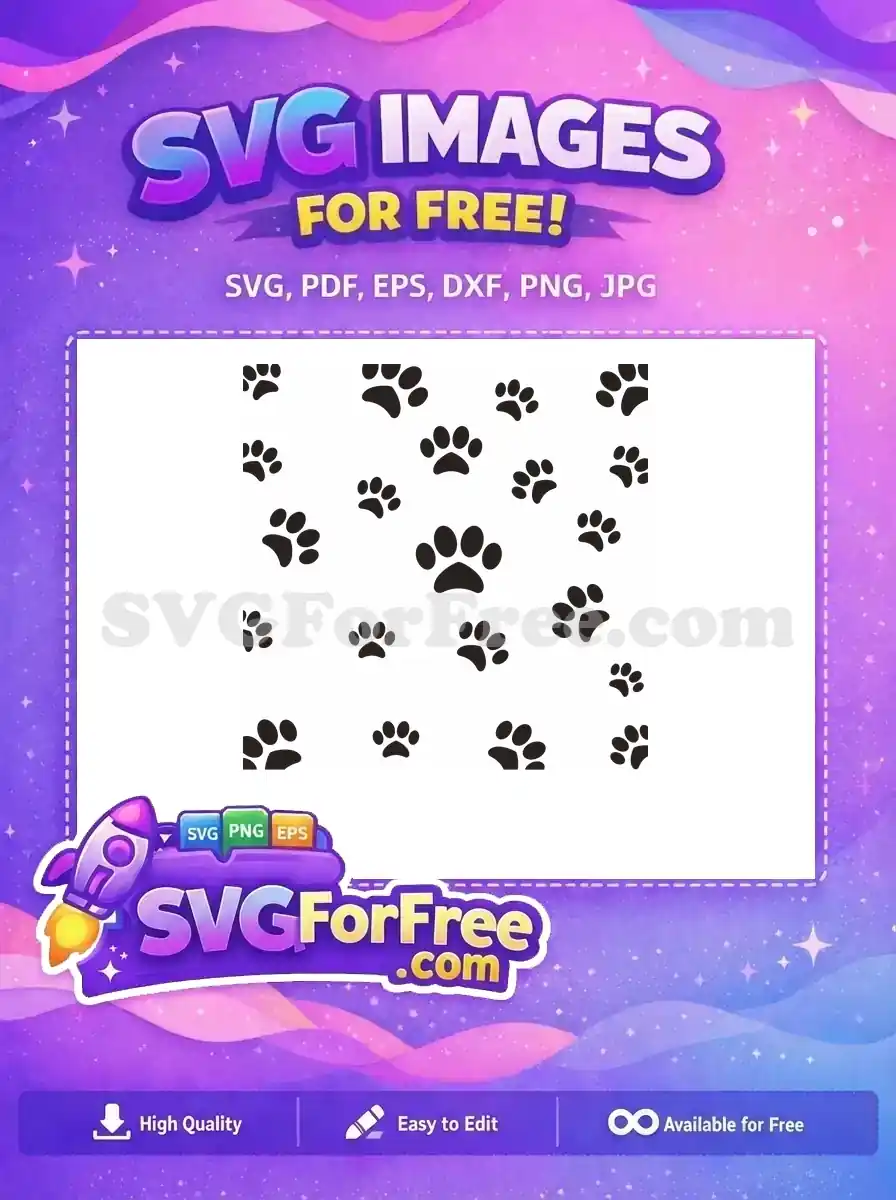 A free design featuring a seamless pattern of dark gray paw prints on a black background. Perfect for pet-themed projects.