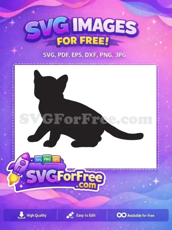 Free cat silhouette SVG, a sleek black vector graphic of a sitting feline, ideal for craft projects and designs.