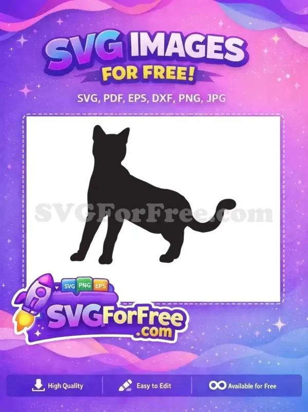 A graceful standing cat silhouette, a completely free design for various creative projects and easy download.