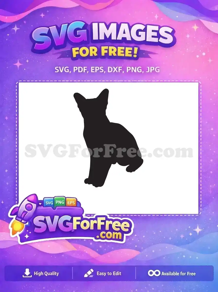 A striking free cat silhouette design, featuring a sleek feline in a relaxed pose, ideal for various free craft projects.