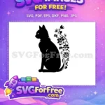 Free Black Cat Silhouette Free Elegant Floral Tail Cat Free SVG - Instant Download