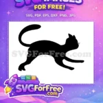 Free Black Cat Silhouette Free Playful Pouncing Pose Halloween Free SVG - Instant Download