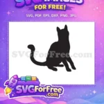 Free Sitting Cat Silhouette Free Alert Ears Curled Tail Feline Pet Free SVG - Instant Download