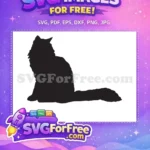 Free Sitting Fluffy Cat Free Long Bushy Tail Black Silhouette Free SVG - Instant Download