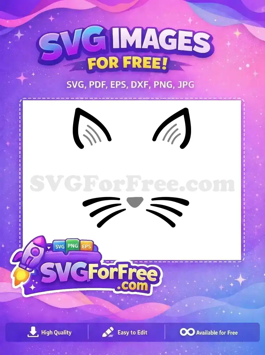Delightful free cat ears and whiskers SVG for crafting. A versatile, free design, perfect for animal lovers.