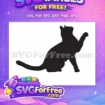 Free Waving Paw Cat Free Sitting Black Silhouette Free SVG - Instant Download