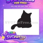 Free Sitting Fluffy Cat Free Black Pet Silhouette Free SVG 2 - Instant Download